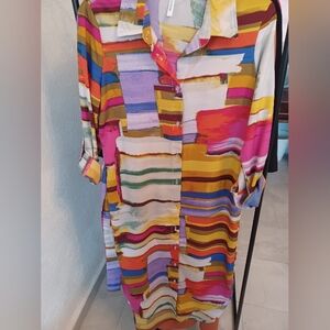 Colorful Striped Button-Up Dress